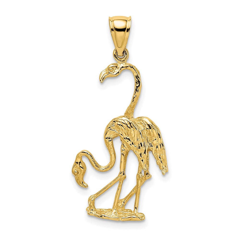 14K Gelbgold massiver polierter dreidimensionaler Doppel-Flamingo-Charm