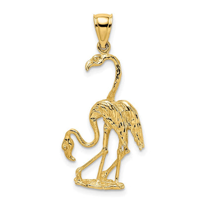 14K Gelbgold massiver polierter dreidimensionaler Doppel-Flamingo-Charm