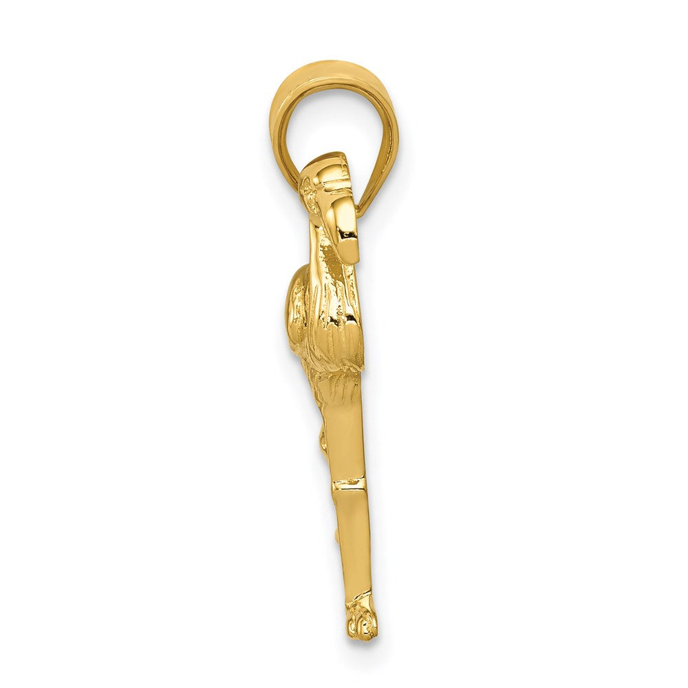 14K Gelbgold massiver, polierter Flamingo-Anhänger mit offener Rückseite