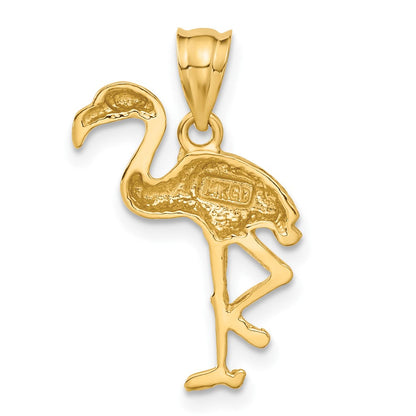 14K Gelbgold massiver, polierter Flamingo-Anhänger mit offener Rückseite