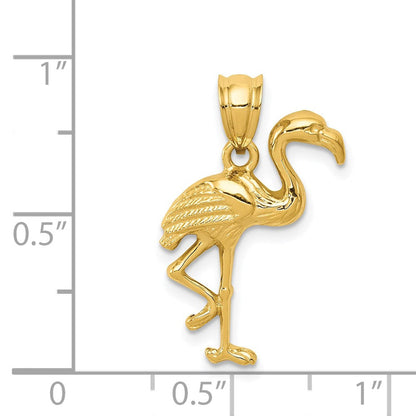 14K Gelbgold massiver, polierter Flamingo-Anhänger mit offener Rückseite