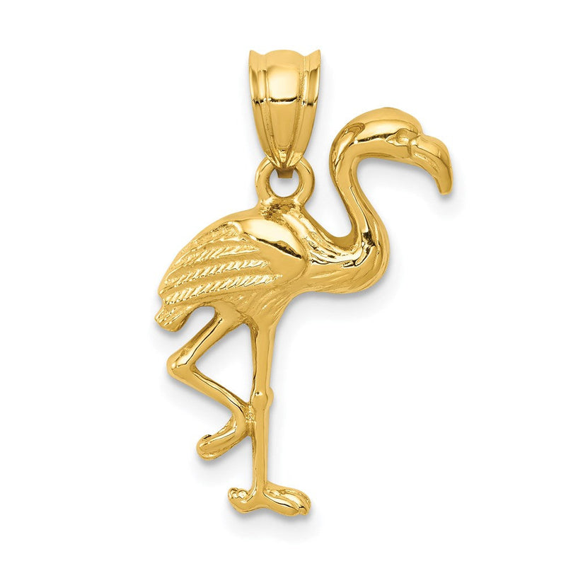 14K Gelbgold massiver, polierter Flamingo-Anhänger mit offener Rückseite