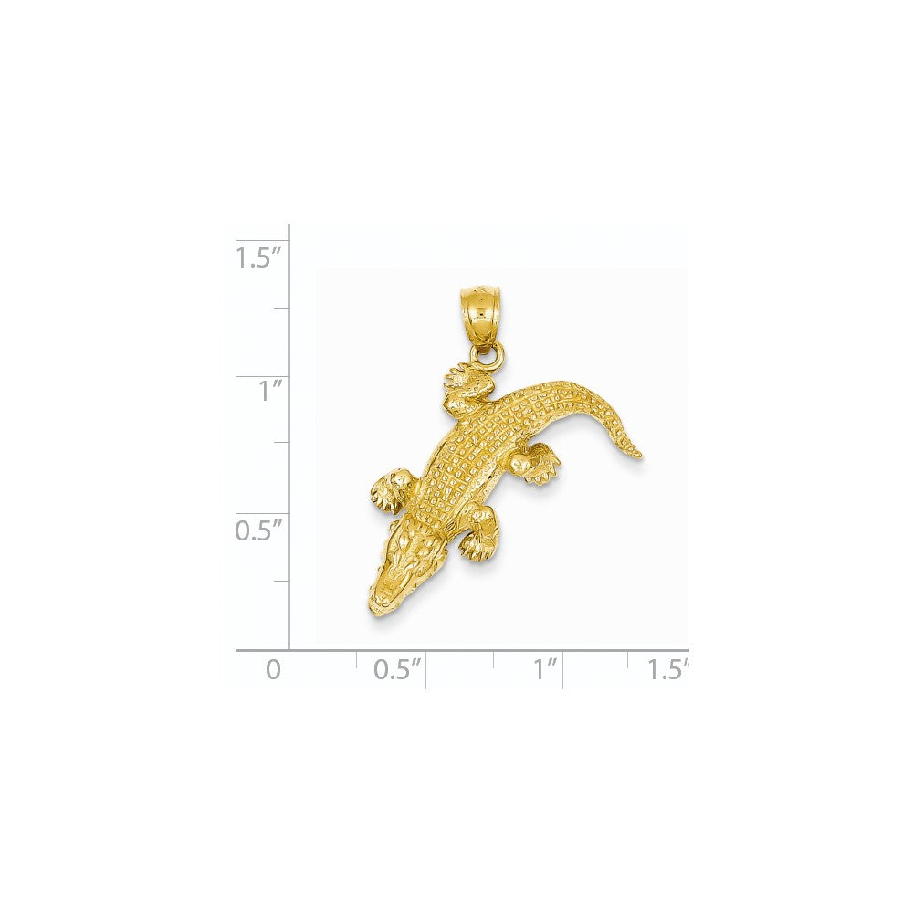 14K Gelbgold Massiv Poliert Dreidimensional Beweglicher Krokodil-Anhänger