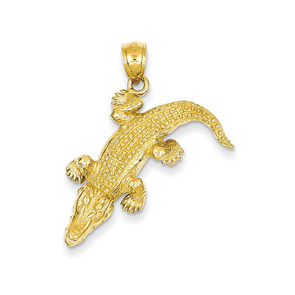 14K Gelbgold Massiv Poliert Dreidimensional Beweglicher Krokodil-Anhänger