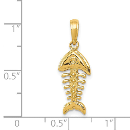 14K Gelbgold Poliert 3-D Fischgräten-Anhänger