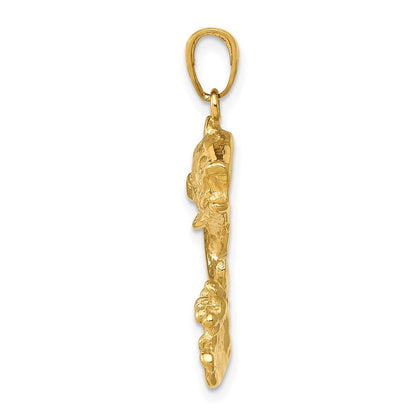 14K Gelbgold Polierter Offener Barsch-Fisch-Anhänger