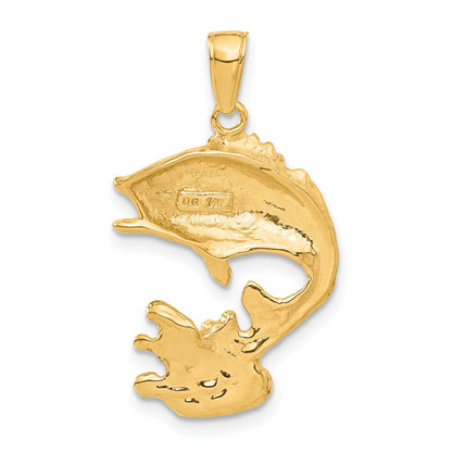 14K Gelbgold Polierter Offener Barsch-Fisch-Anhänger