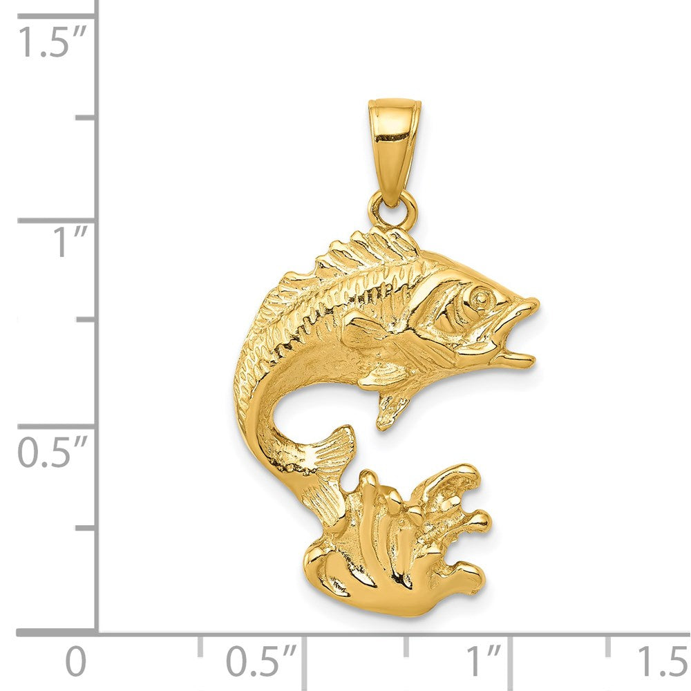 14K Gelbgold Polierter Offener Barsch-Fisch-Anhänger