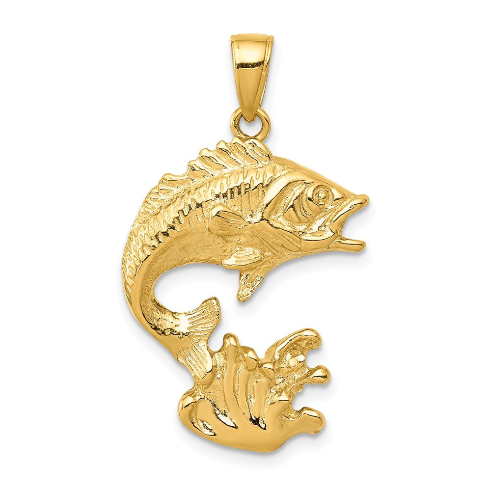 14K Gelbgold Polierter Offener Barsch-Fisch-Anhänger