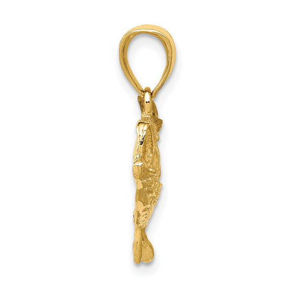 14K Gelbgold Polierter Offener Barsch-Fisch-Anhänger