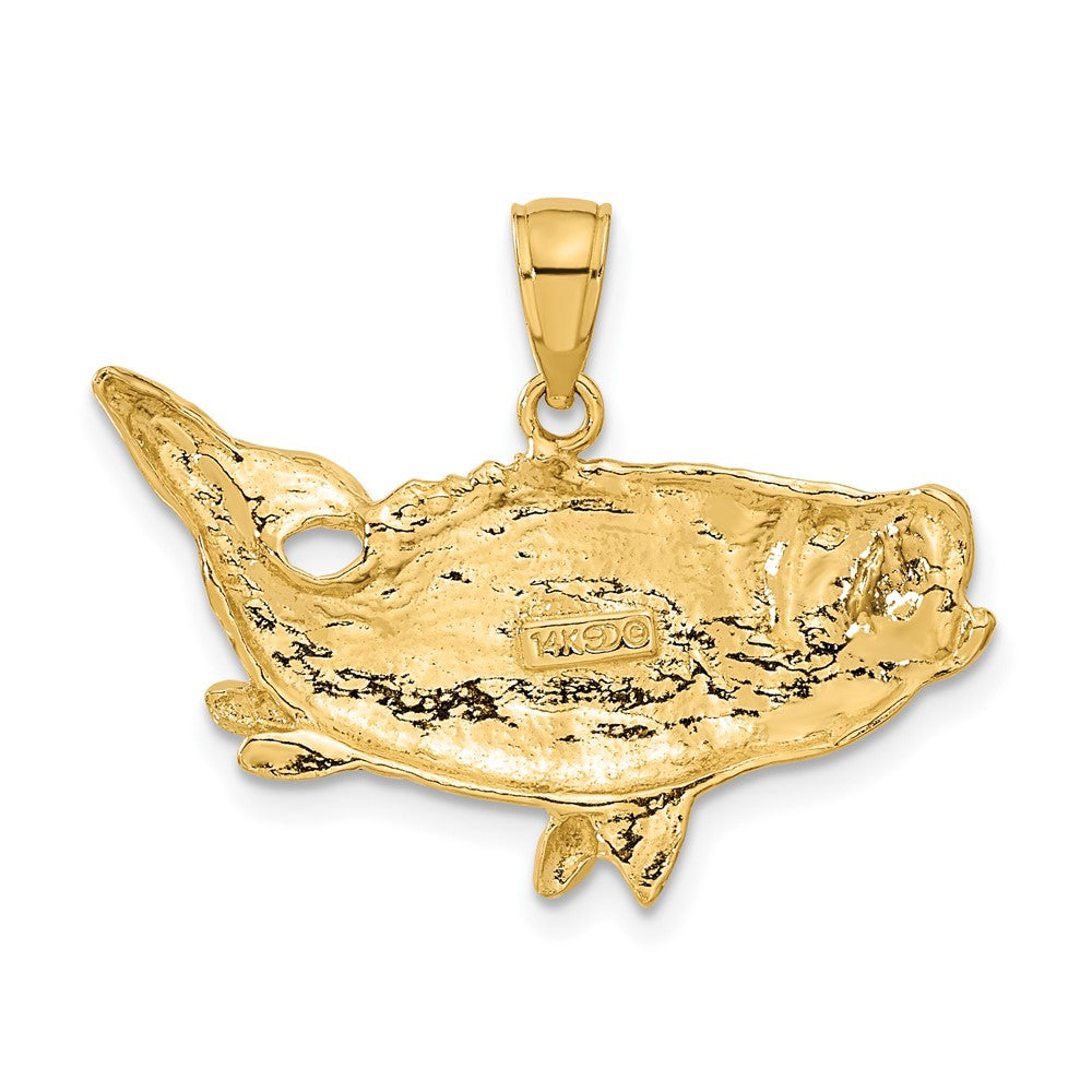 14K Gelbgold Polierter Offener Barsch-Fisch-Anhänger