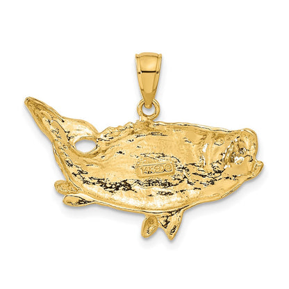 14K Gelbgold Polierter Offener Barsch-Fisch-Anhänger