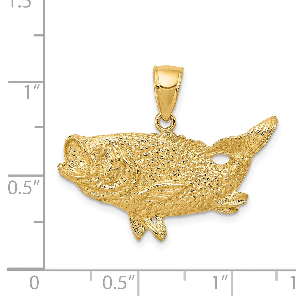 14K Gelbgold Polierter Offener Barsch-Fisch-Anhänger