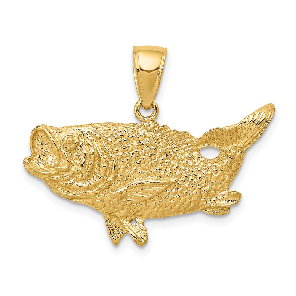 14K Gelbgold Polierter Offener Barsch-Fisch-Anhänger