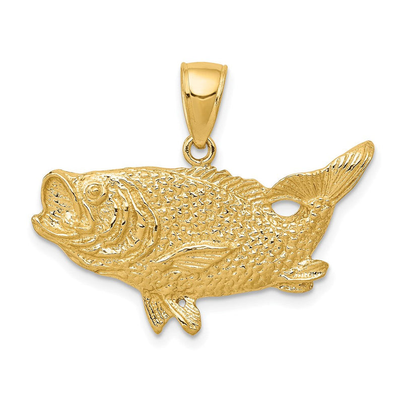 14K Gelbgold Polierter Offener Barsch-Fisch-Anhänger
