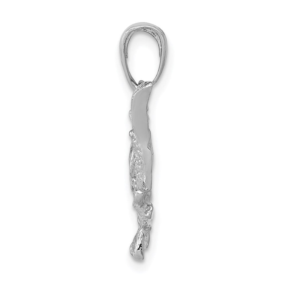 14K Weißgold Polierter Offener Bass-Fisch-Anhänger