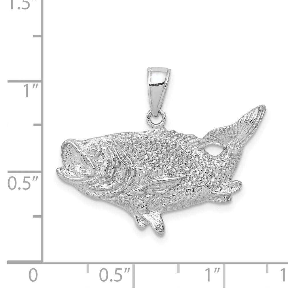 14K Weißgold Polierter Offener Bass-Fisch-Anhänger