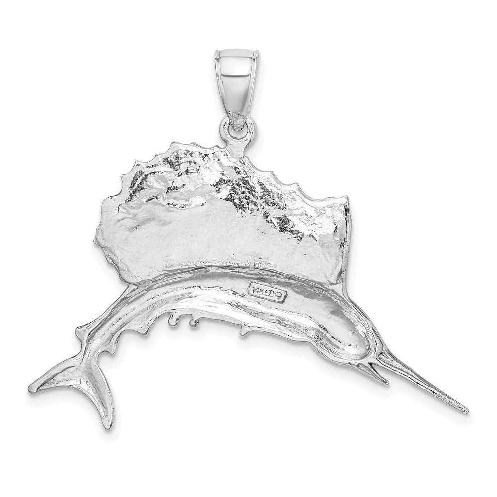 14K Weißgold polierter Segelfisch-Charm