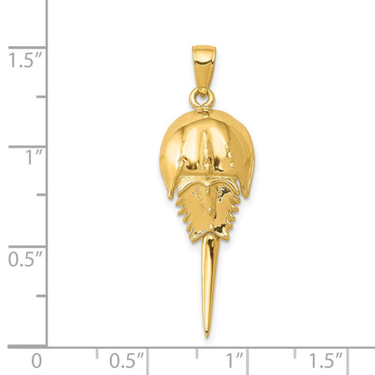 14K Gelbgold polierter beweglicher Hufeisenkrabben-Anhänger