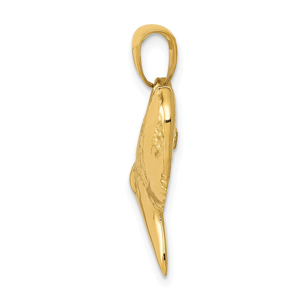 14K Gelbgold massiver polierter 3-D Hai-Zahn-Anhänger