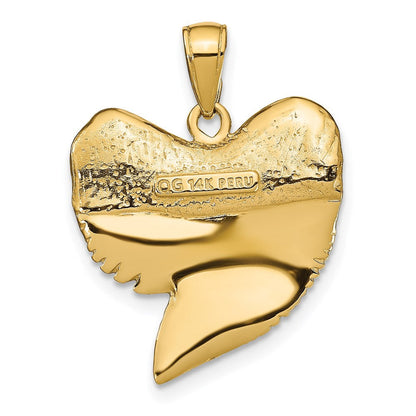 14K Gelbgold massiver polierter 3-D Hai-Zahn-Anhänger