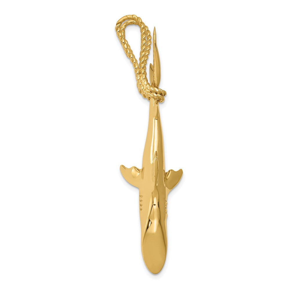14K Gelbgold Hohl Poliert 3-d Hanging Shark Anhänger