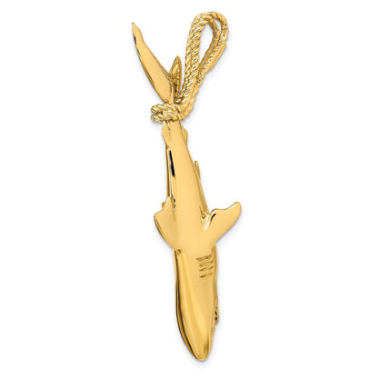 14K Gelbgold Hohl Poliert 3-d Hanging Shark Anhänger