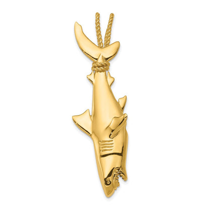 14K Gelbgold Hohl Poliert 3-d Hanging Shark Anhänger