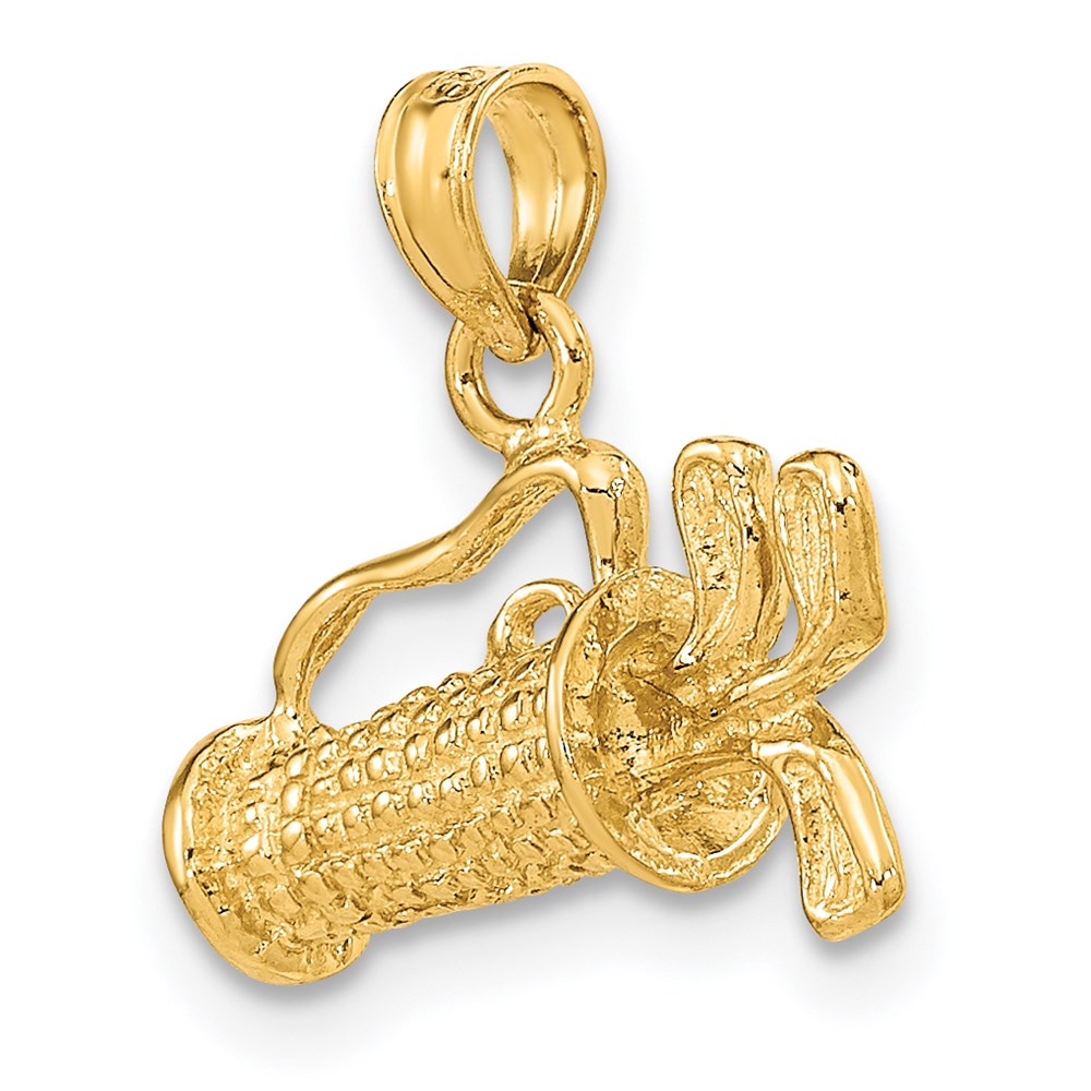 14K Gelbgold Solider Polierter 3-D Golftasche mit Schlägern Charm