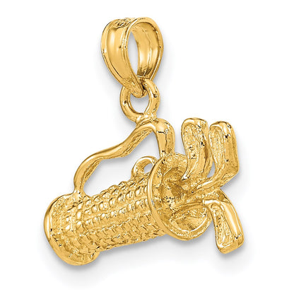 14K Gelbgold Solider Polierter 3-D Golftasche mit Schlägern Charm