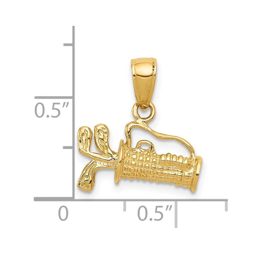 14K Gelbgold Solider Polierter 3-D Golftasche mit Schlägern Charm