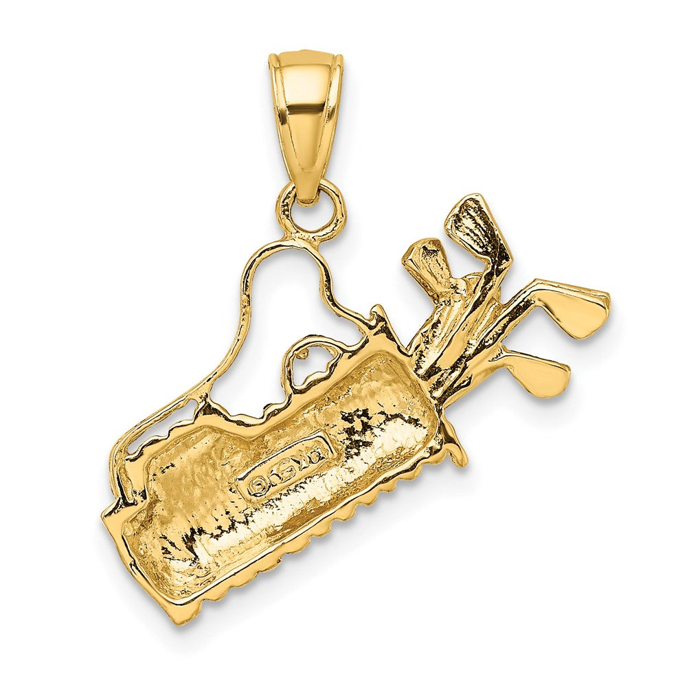14K Gelbgold Massiv Poliert Golftasche mit Schlägern Charm