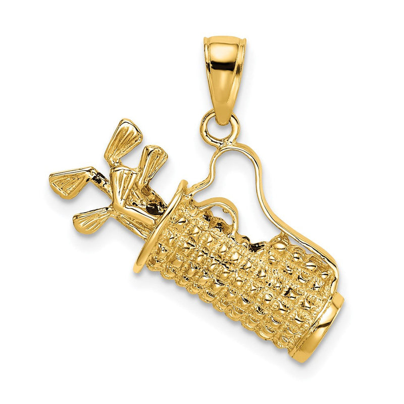 14K Gelbgold Massiv Poliert Golftasche mit Schlägern Charm