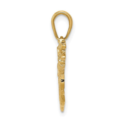 14K Gelbgold massiver polierter Golftaschen-Charm mit Golfschlägern, offene Rückseite
