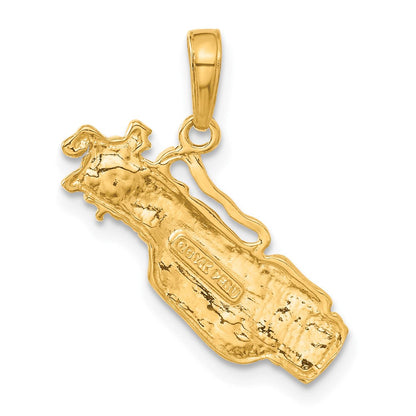 14K Gelbgold massiver polierter Golftaschen-Charm mit Golfschlägern, offene Rückseite