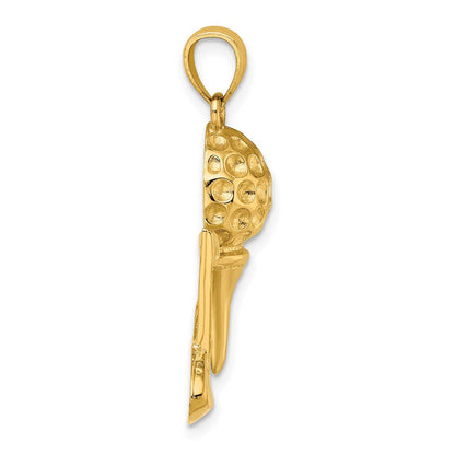 14K Gelbgold massiver polierter Golf-Charm mit offener Rückseite