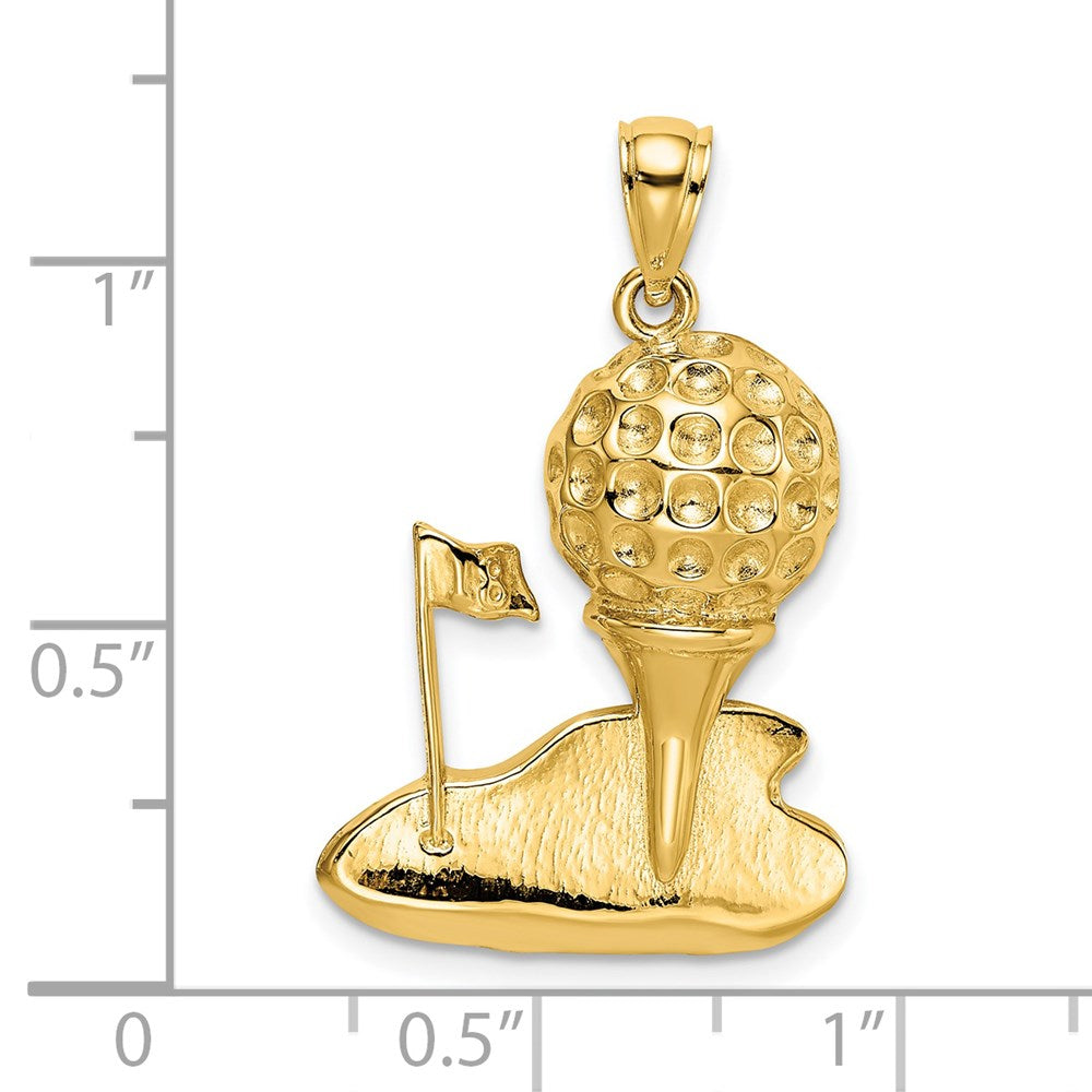 14K Gelbgold massiver polierter Golf-Charm mit offener Rückseite