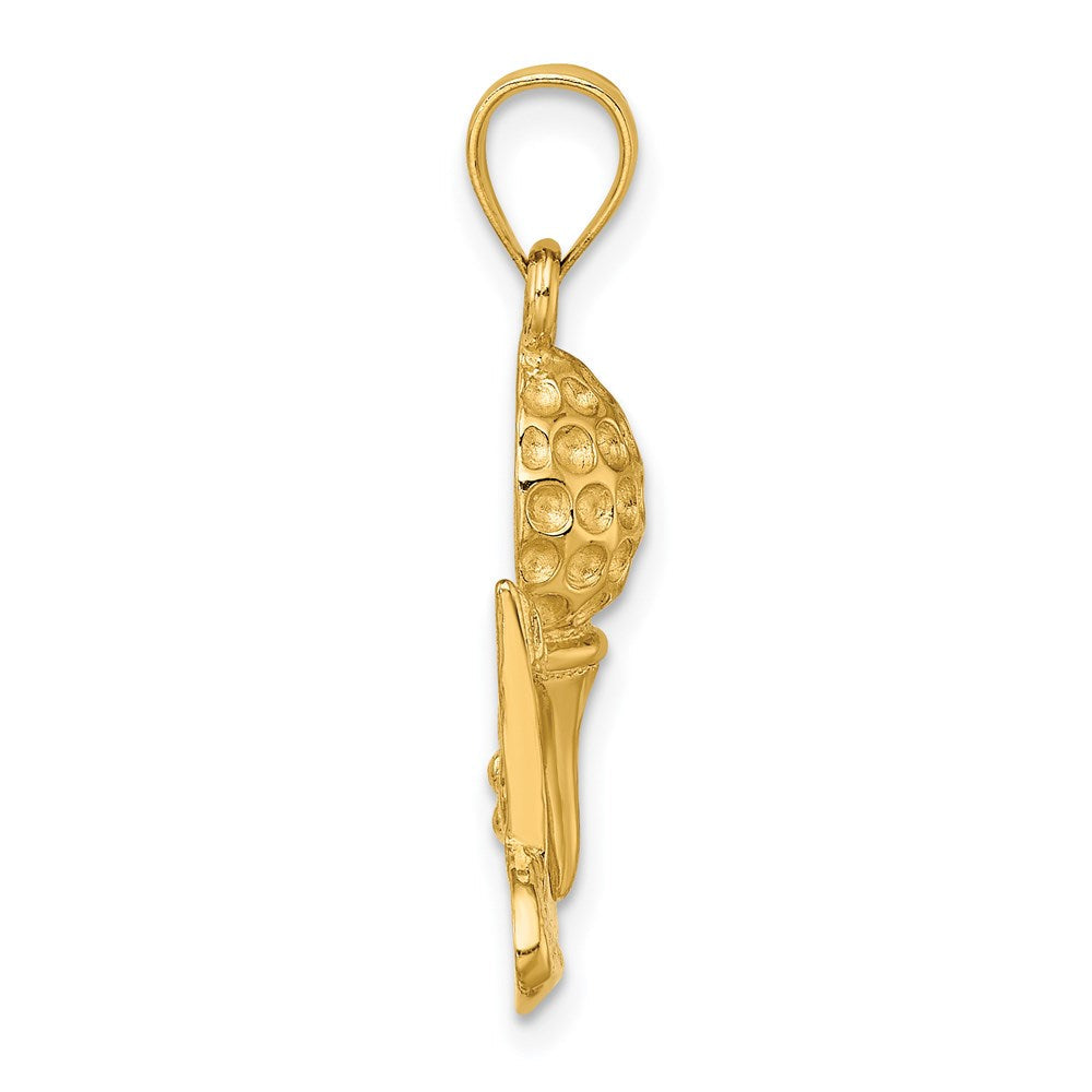 14K Gelbgold Massiver Polierter Golf-Charm mit Offener Rückseite