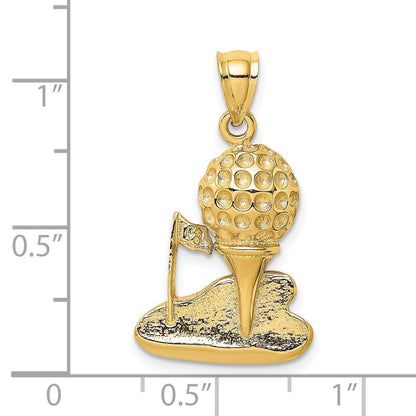 14K Gelbgold Massiver Polierter Golf-Charm mit Offener Rückseite
