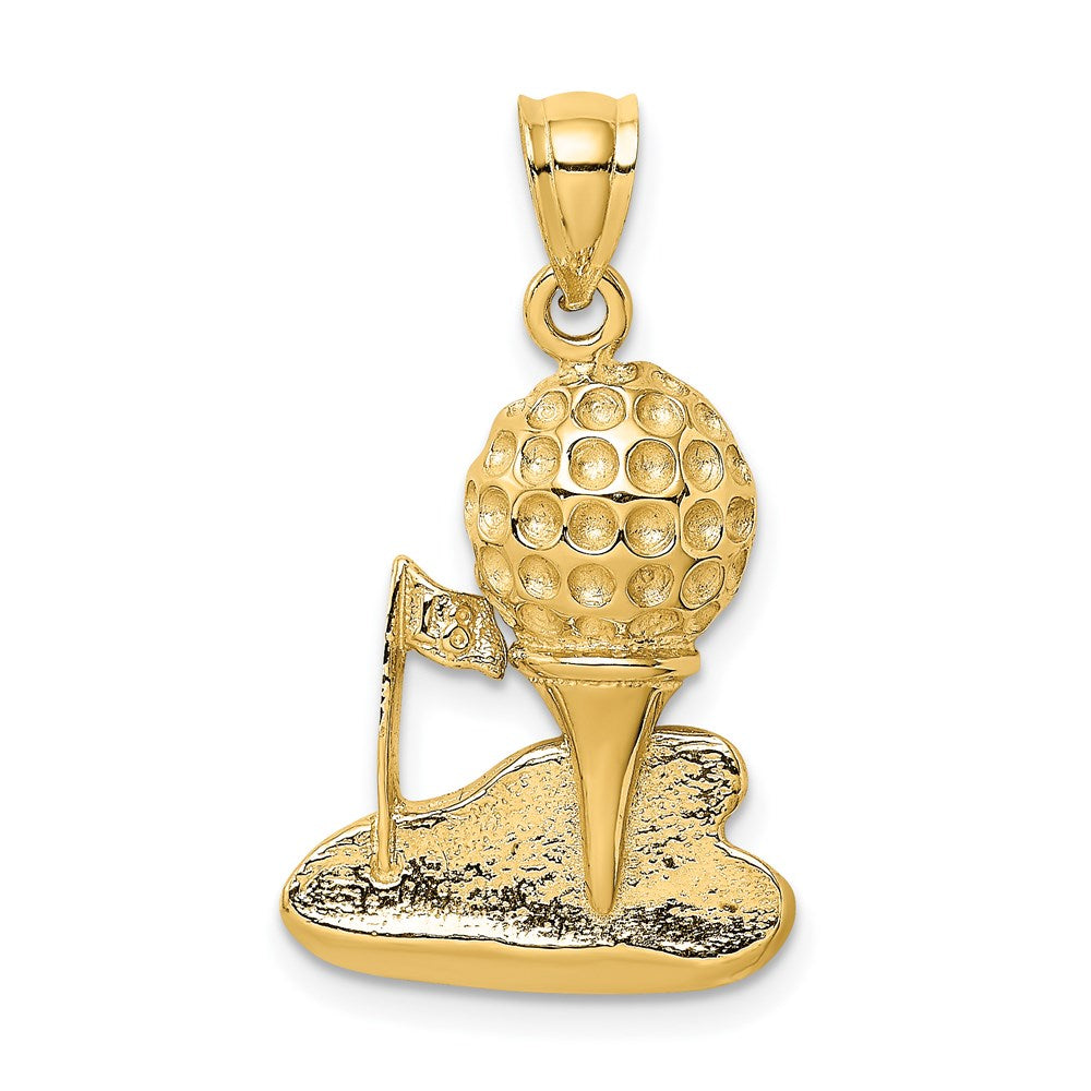 14K Gelbgold Massiver Polierter Golf-Charm mit Offener Rückseite