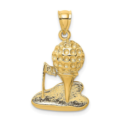 14K Gelbgold Massiver Polierter Golf-Charm mit Offener Rückseite