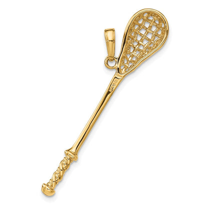 14K Gelbgold massiver polierter 3-D Lacrosseschläger-Anhänger