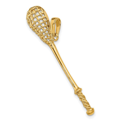 14K Gelbgold massiver polierter 3-D Lacrosseschläger-Anhänger