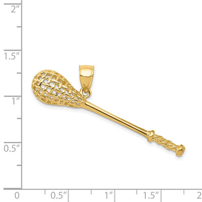14K Gelbgold massiver polierter 3-D Lacrosseschläger-Anhänger