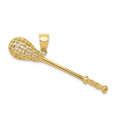 14K Gelbgold massiver polierter 3-D Lacrosseschläger-Anhänger
