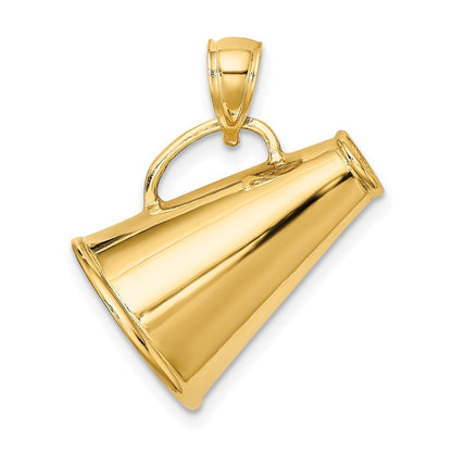 14K Gelbgold Solider Polierter 3-D Großer Megaphon-Charm