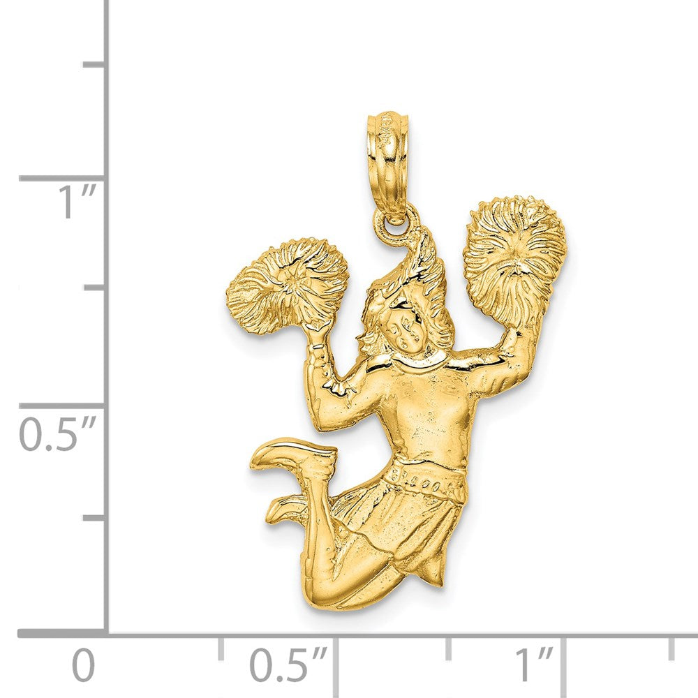 14K Gelbgold Cheerleader-Charm, massiv, mit offener Rückseite