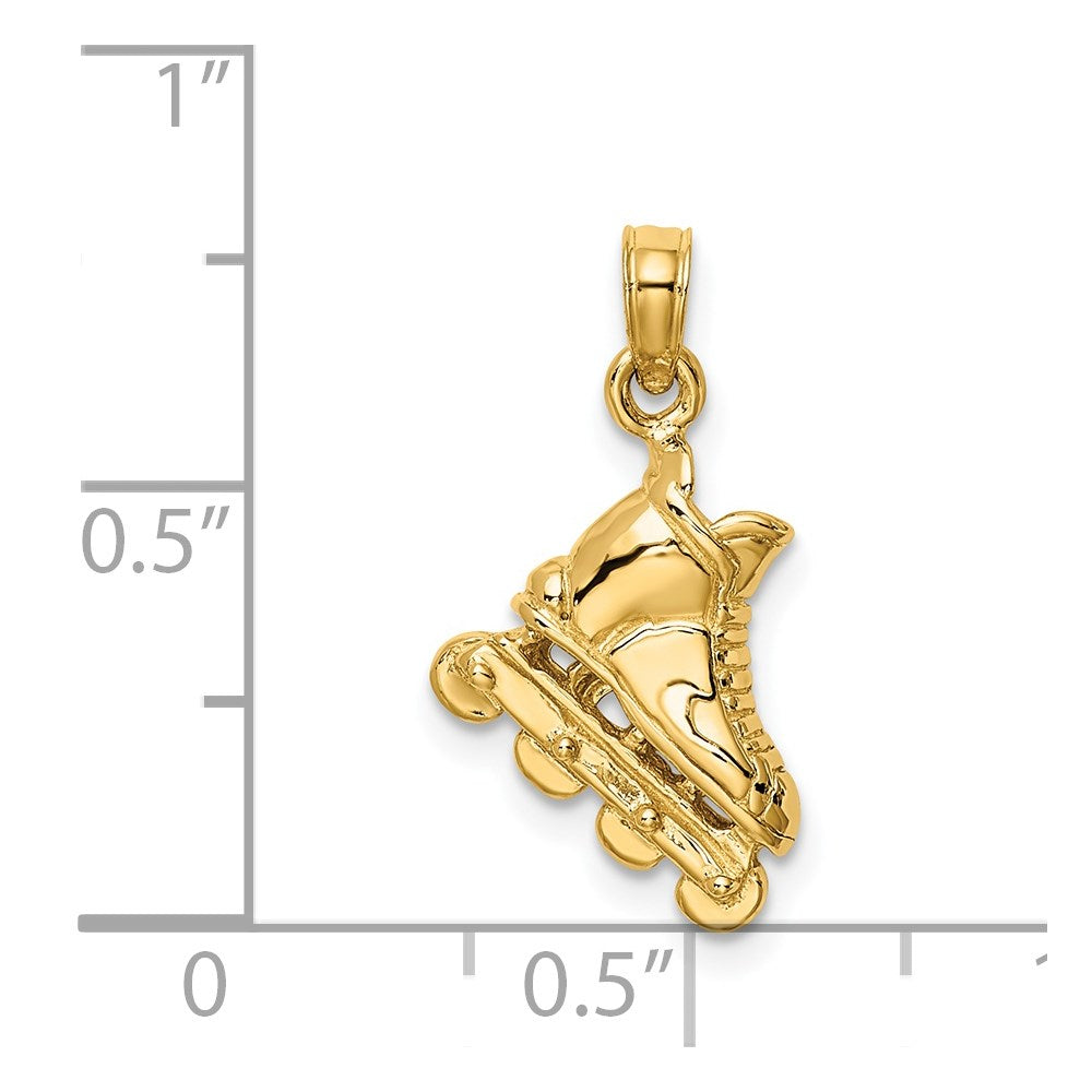14 Karat Gelbgold massiver polierter 3-D-Rollerblade-Charm