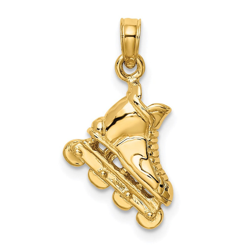14 Karat Gelbgold massiver polierter 3-D-Rollerblade-Charm