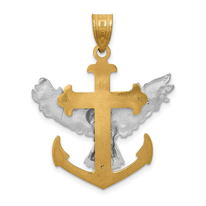 14K Bicolor-Gold Mariner-Kreuz-Anhänger mit Adler